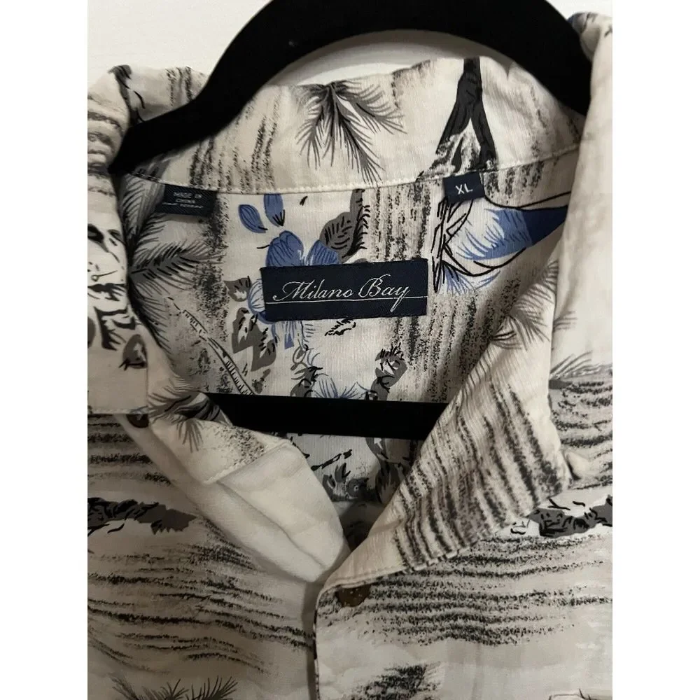 Milano Bay Mens Shirt‎ Size XL White Hawaiian Short Sleeve Button Up Vintage